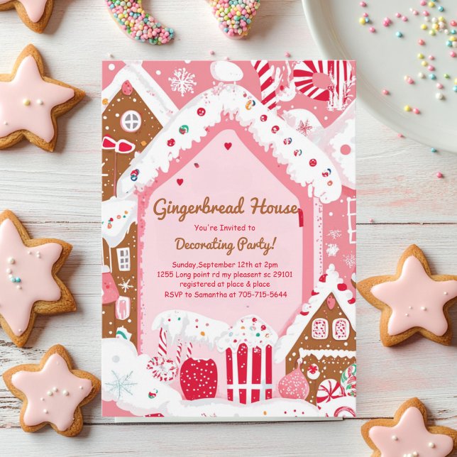 Rosa husdekoration tjejparty med pepparkakor inbjudningar (Skapare uppladdad)