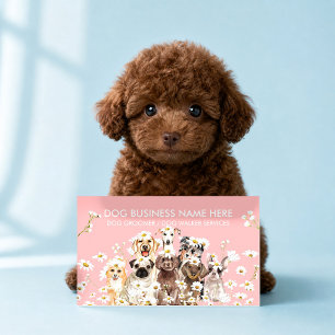 Rosa husdjursfotograf hundporträttstudio visitkort