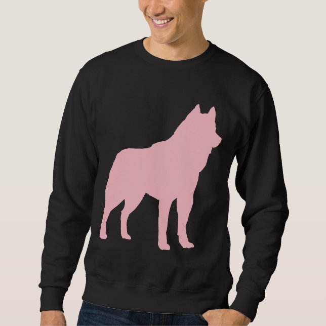 Rosa Husky Silhouette Lång Ärmad Tröja (Framsida)