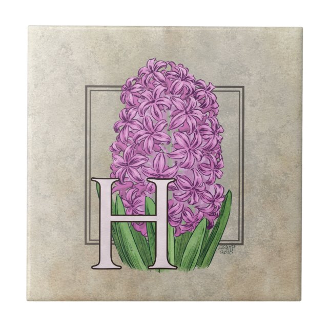 Rosa Hyacint Blommigt Monogram Kakelplatta (Framsidan)