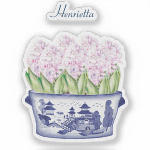 Rosa Hyacint Chinoiserie med Namn Vinyldekal Klistermärken