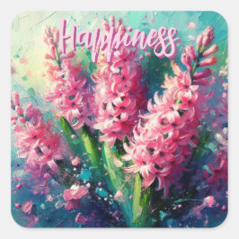 Rosa Hyacinths Blommigt Impressionistisk målning Fyrkantigt Klistermärke