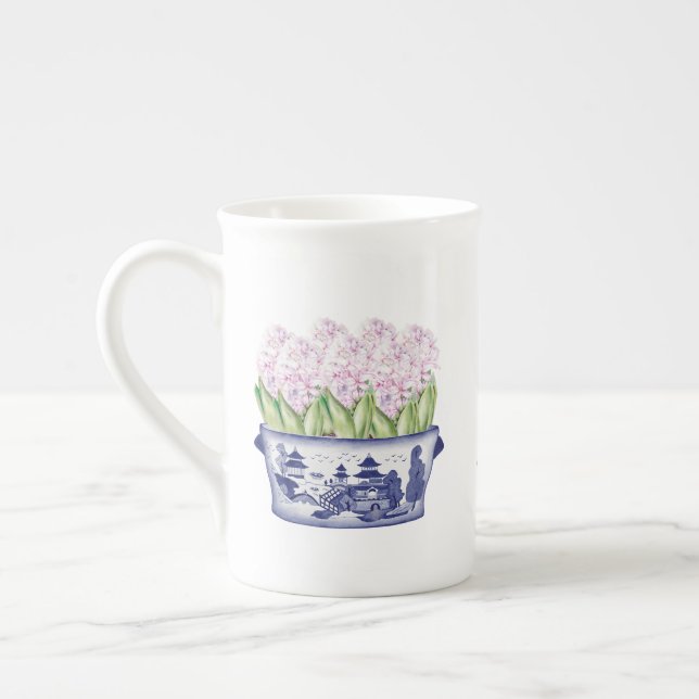 Rosa Hyacinths i Chinoiserie Planter Benporslin Mugg (Vänster)