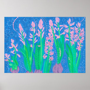 Rosa Hyacinths Vår blommor Blommigt Art Painting Poster