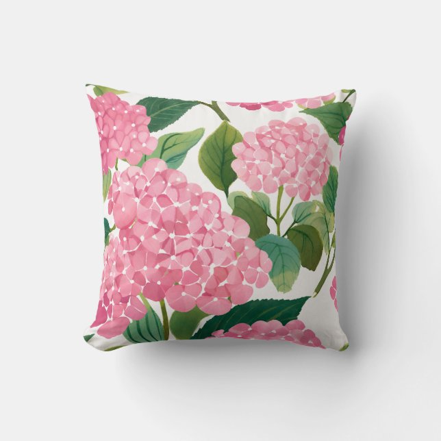 Rosa Hydrangea Akvarell Blommig Kust Kudde (Framsida)