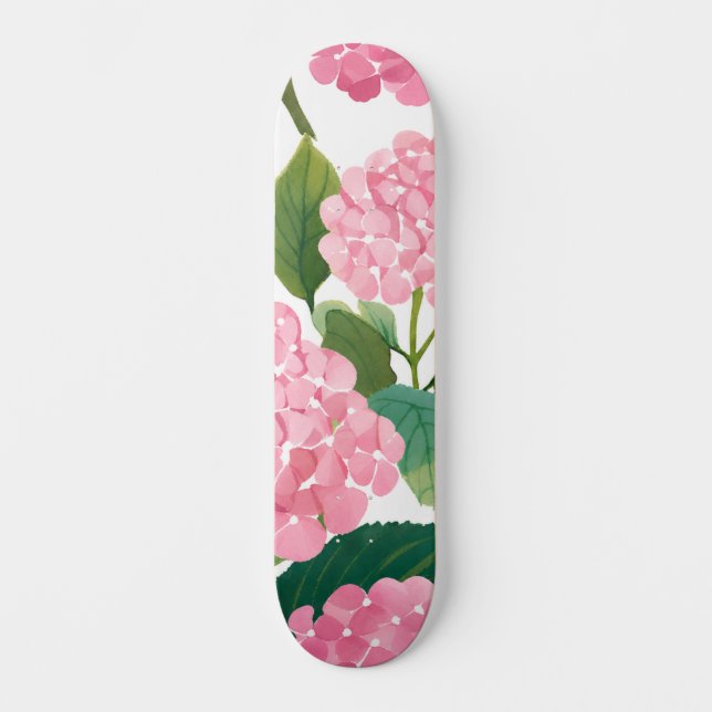 Rosa Hydrangea Akvarell Blommig Kust Mini Skateboard Bräda 18,5 Cm (Framsida)