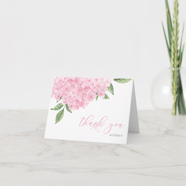 Rosa Hydrangea Akvarell Blommor Tack Kort (Framsida)