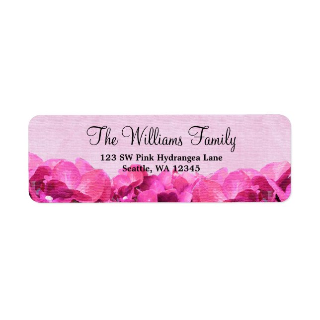 Rosa Hydrangea Anpassningsbar Address Label Returadress Etikett (Framsidan)