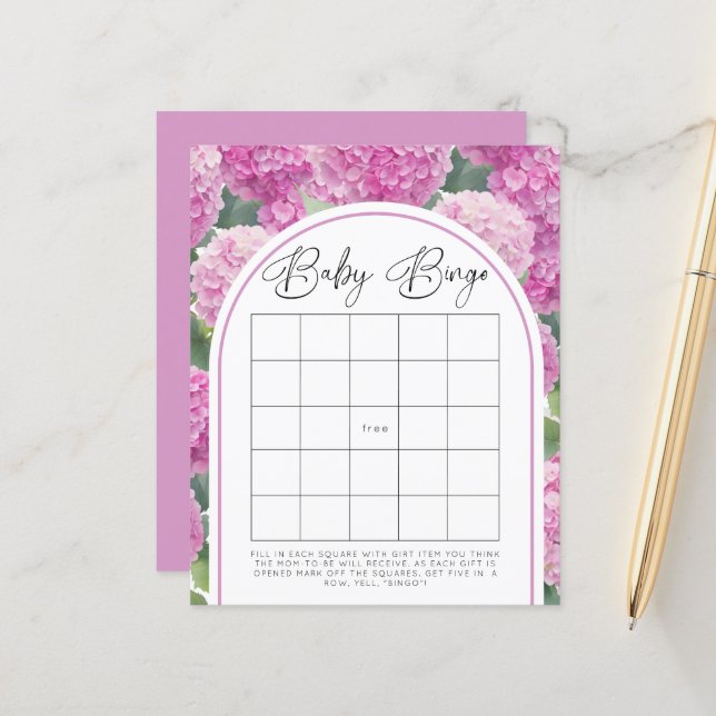 Rosa Hydrangea Baby Shower Baby Bingo Game (Fram/Back In Situ)