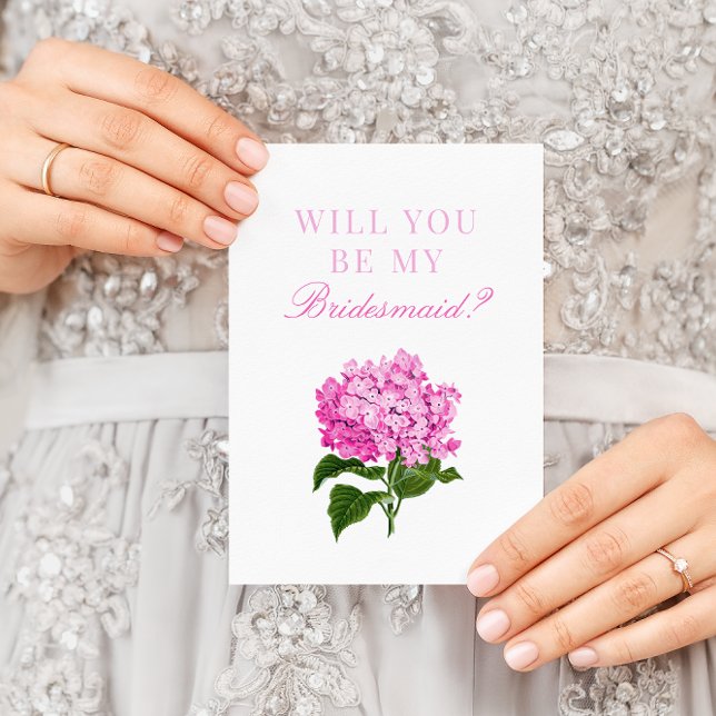 Rosa Hydrangea blir du min Bridesmaid Vykort (Skapare uppladdad)