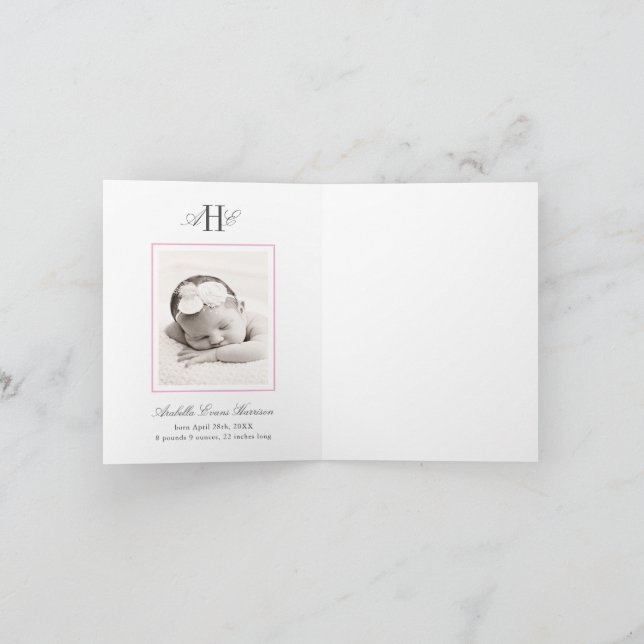 Rosa Hydrangea Blomma Baby Shower Baby Foto Tack Kort (Inuti)