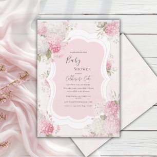 Rosa Hydrangea Blommig Elegant Bebis Shower Inbjudningar