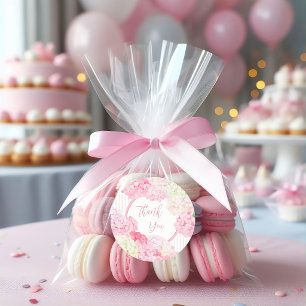 Rosa Hydrangea Blommig Rand Baby Shower Runt Klistermärke