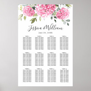 Rosa Hydrangea Blommigt 12 Bord SITTCHART Poster