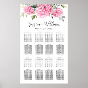 Rosa Hydrangea Blommigt 16 Bord SITTCHART Poster
