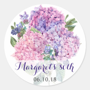 Rosa Hydrangea Blommigt 80:e födelsedagen Runt Klistermärke