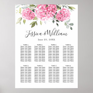 Rosa Hydrangea Blommigt 8 Bord SITTCHART Poster