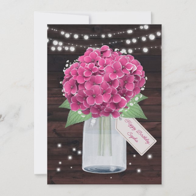 Rosa Hydrangea Blommigt Birthday Card for Sister Kort (Framsida)