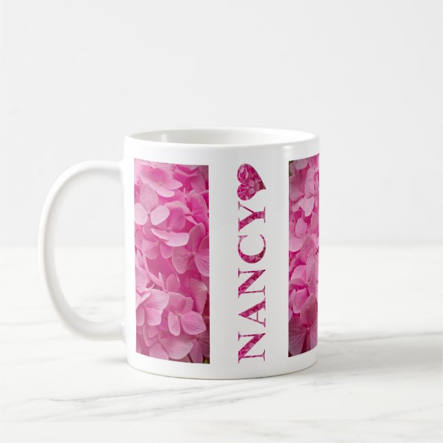 rosa Hydrangea Blommigt Brev & Cute Heart Kaffemugg (Vänster)