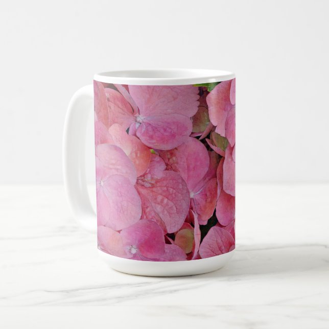 Rosa Hydrangea Blommigt Flower Mugg (Framsida vänster)