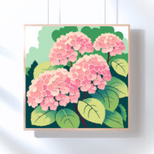 Rosa Hydrangea Blommigt Painting