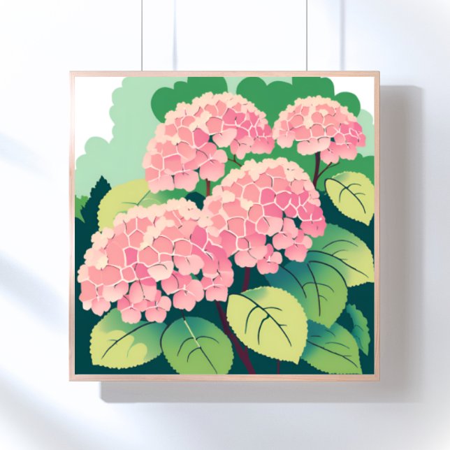 Rosa Hydrangea Blommigt Painting Poster (Skapare uppladdad)