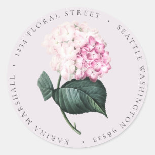 Rosa Hydrangea Blommigt Returadress Sticker-etiket Runt Klistermärke