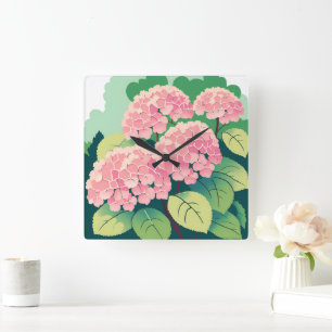 Rosa Hydrangea Blommor Botanisk Fyrkantig Klocka