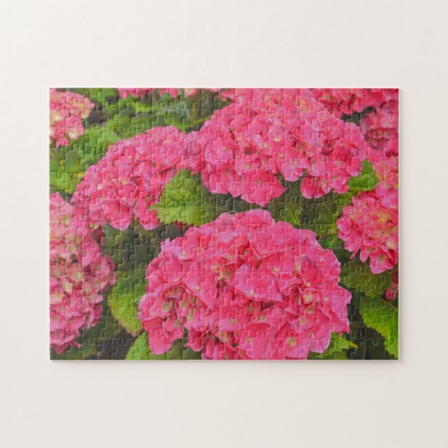 Rosa Hydrangea Blomsterträdgård Art Puzzle Pussel (Horisontell)