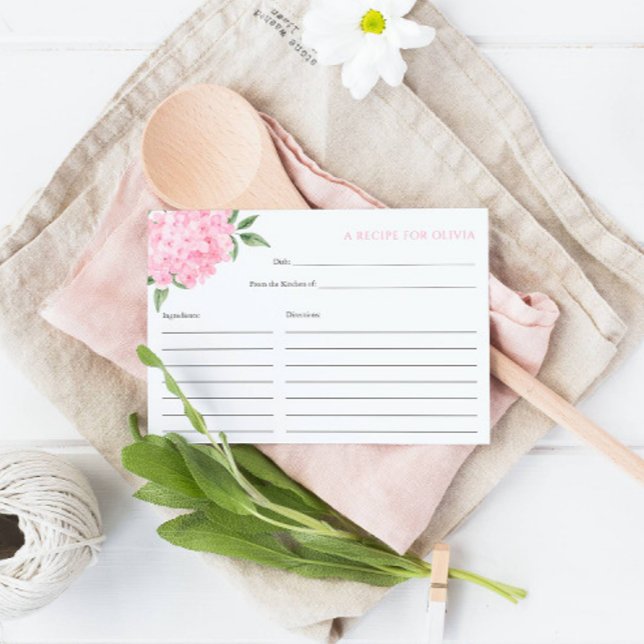 Rosa Hydrangea Bloom Recept Card Tilläggskort (Skapare uppladdad)