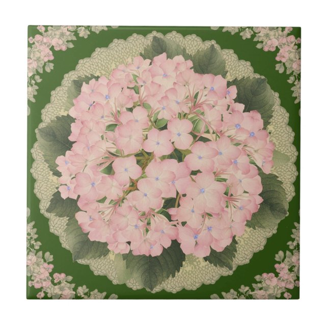 Rosa Hydrangea Blooms Blommigt Ceramic Tile Kakelplatta (Framsidan)