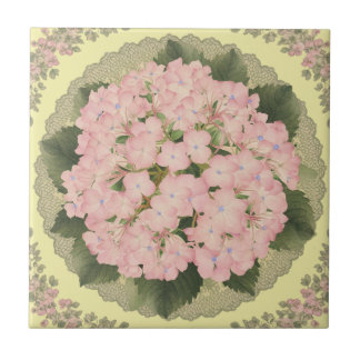 Rosa Hydrangea Blooms Blommigt gult Keramiska plat Kakelplatta