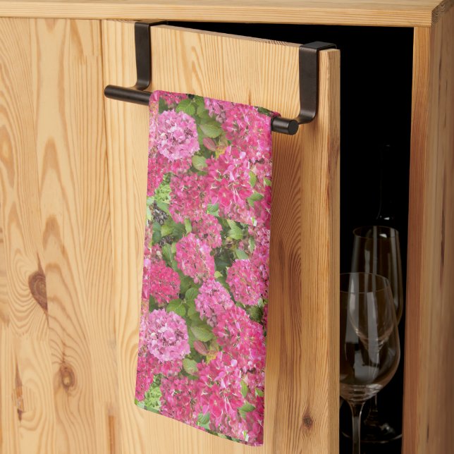 Rosa Hydrangea Blooms Blommönster Kitchen Towel Kökshandduk (Thirds Fold)