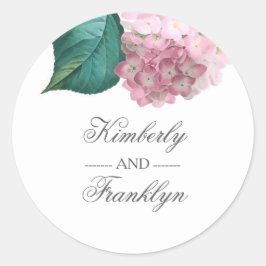 Rosa Hydrangea Botaniska Vintagen Blommigt Bröllop Runt Klistermärke