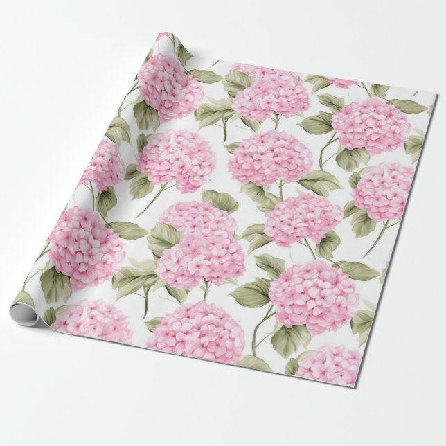 Rosa Hydrangea Botaniskt Presentpapper (Utrullad)