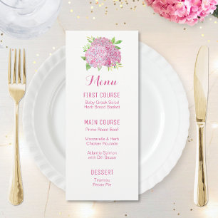 Rosa Hydrangea Bouquet Watercolor Flower Menus Meny
