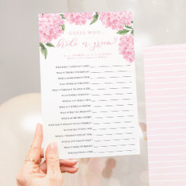 Rosa Hydrangea Bride eller Groom Pappert spelkort Flygblad
