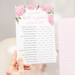 Rosa Hydrangea Bride eller Groom Pappert spelkort Flygblad