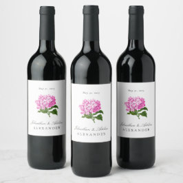 Rosa Hydrangea Bröllop Datum och Namn Vinflaska Etikett