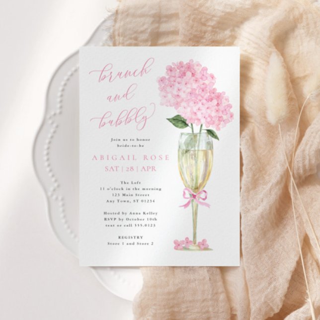Rosa Hydrangea Brunch och Bubly Gold Champagne Inbjudningar (Skapare uppladdad)