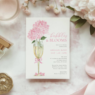 Rosa Hydrangea Bubblor och Blommor Champagneglas Inbjudningar