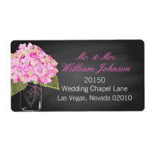 Rosa Hydrangea Burk Chalkboard Bröllop-etikett