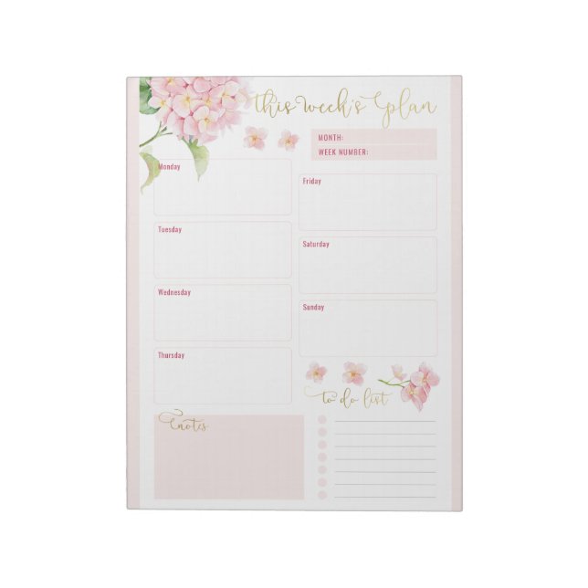 Rosa Hydrangea Daily Planner Anteckningsblock (Roterad)