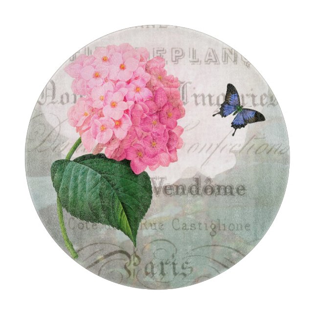 Rosa Hydrangea Decorative Glass Caking board (Framsidan)