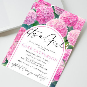 Rosa Hydrangea Det är en flicka Baby Shower Inbjudningar
