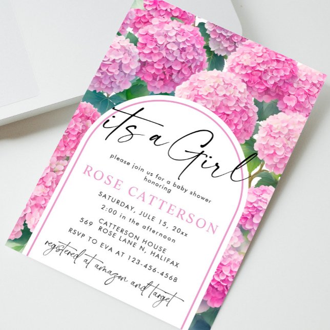 Rosa Hydrangea Det är en flicka Baby Shower Inbjudningar (Skapare uppladdad)