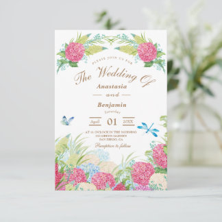 Rosa Hydrangea Elegant Blommigt Bröllbjudan