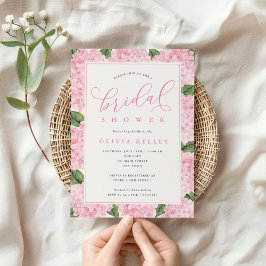 Rosa Hydrangea Flowers Calligraphy Bridal Shower Inbjudningar