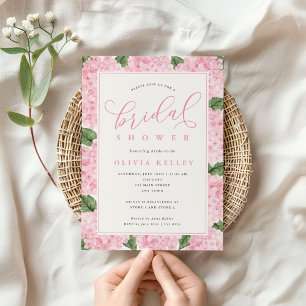 Rosa Hydrangea Flowers Calligraphy Bridal Shower Inbjudningar