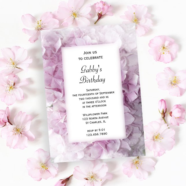 Rosa Hydrangea Flowers Födelsedagsfest Inbjudningar (Skapare uppladdad)